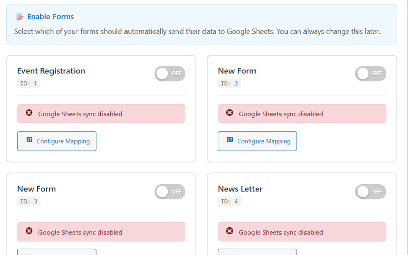 Google Sheets sync configuration and field mapping