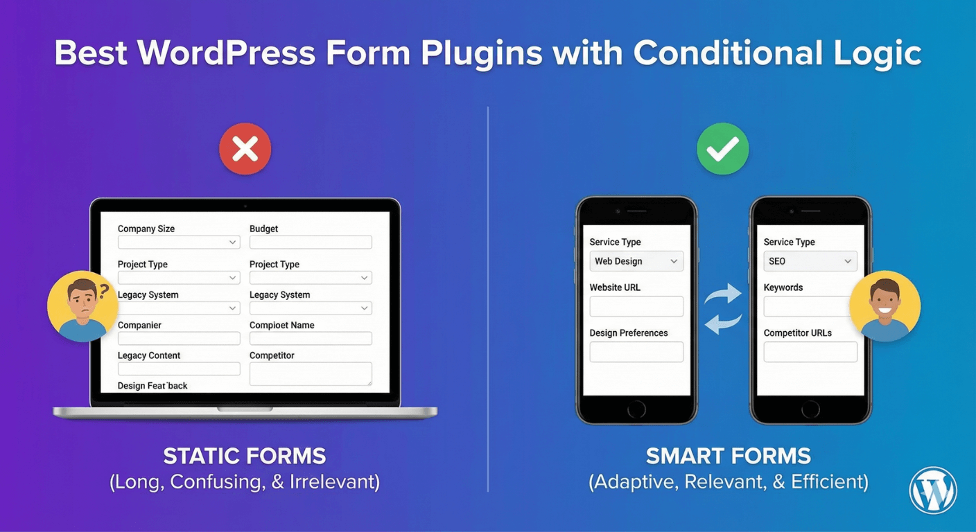 A WordPress form using conditional logic to show relevant fields