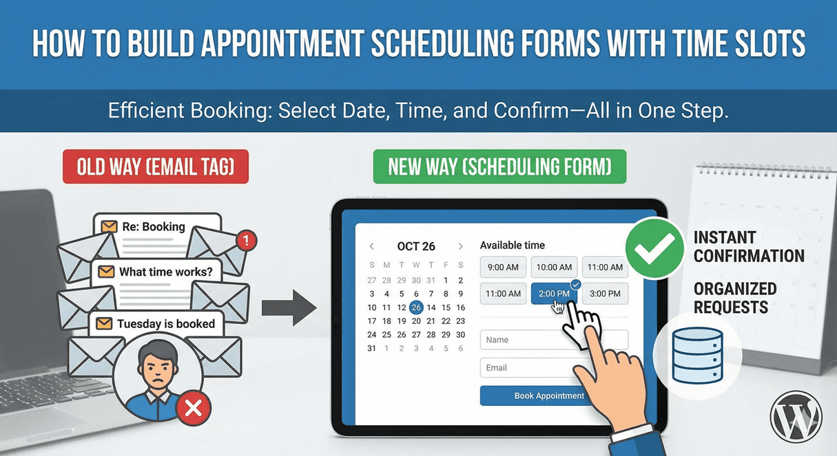 An appointment scheduling form with selectable time slots