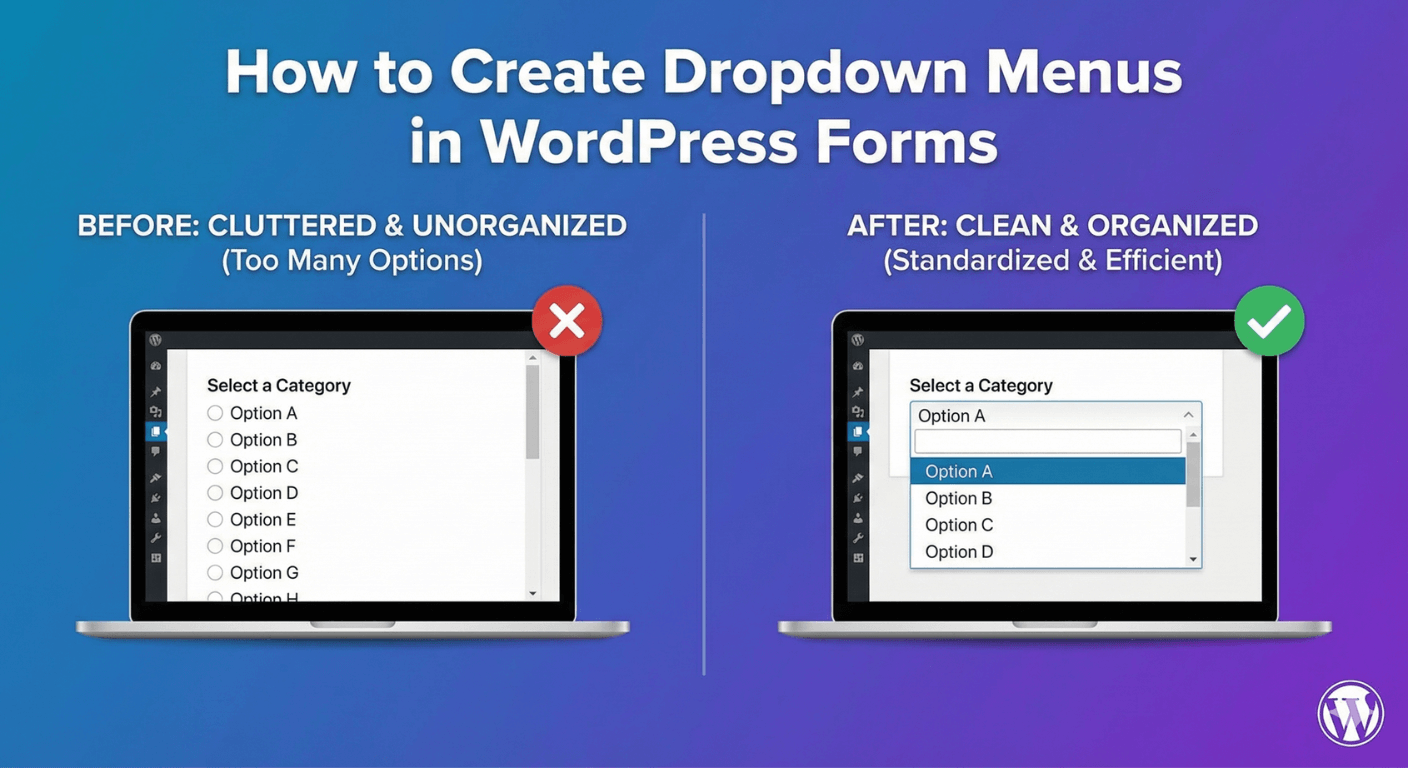 A dropdown menu open on a WordPress form