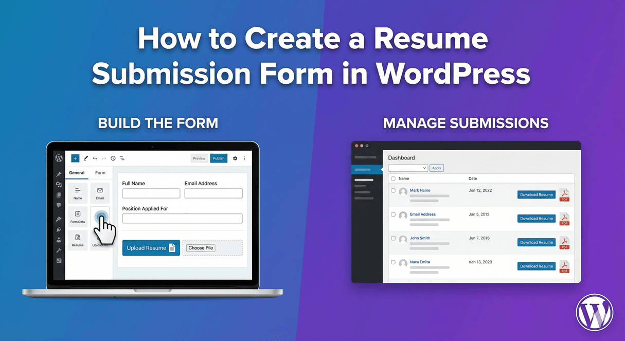 A resume submission form with a CV upload on a WordPress careers page
