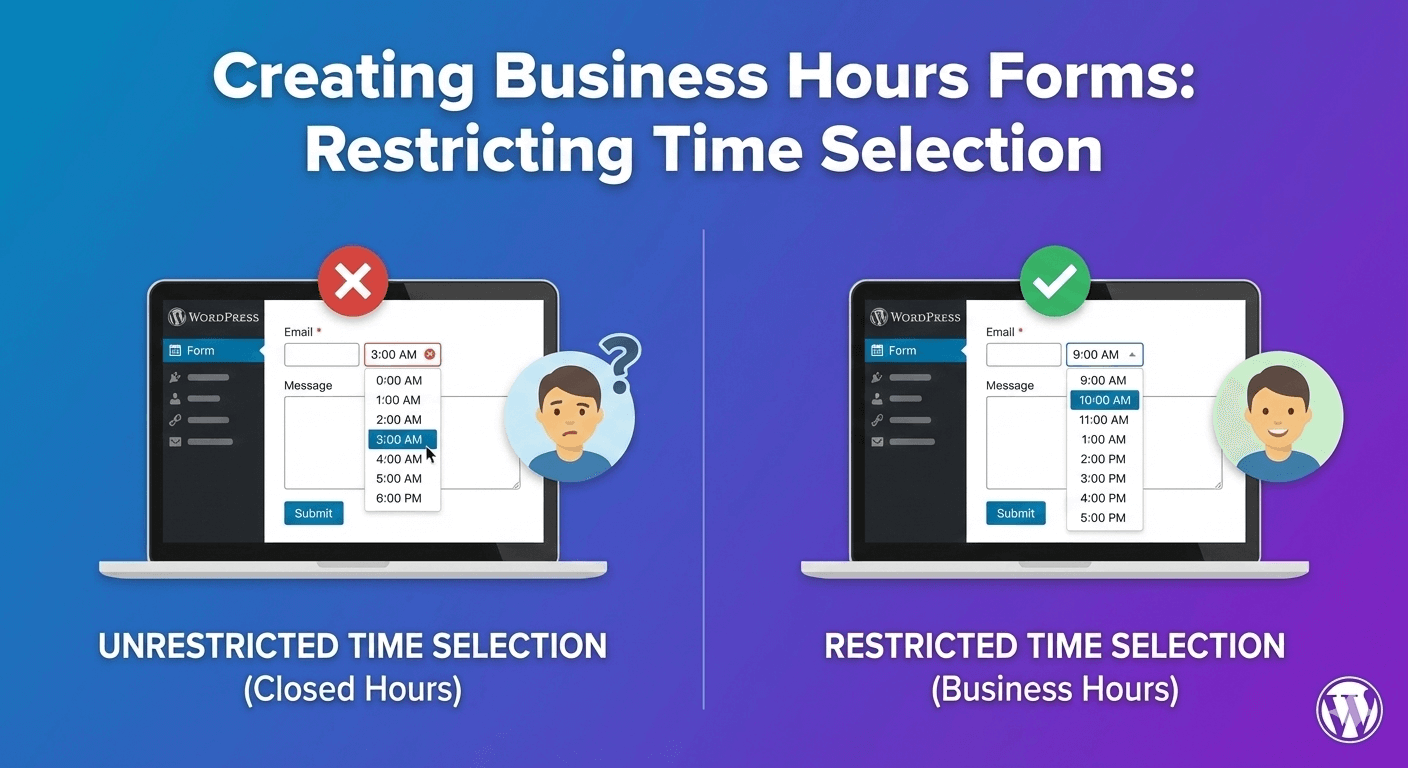A time field restricted to business hours on a booking form