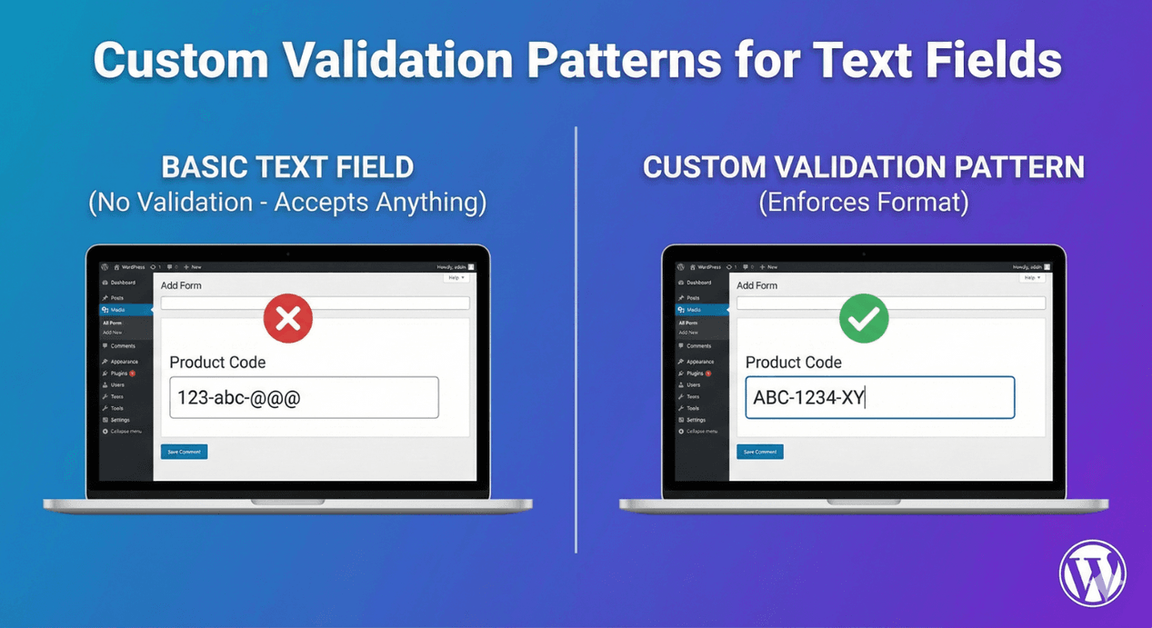 A text field showing an inline validation error for the wrong format