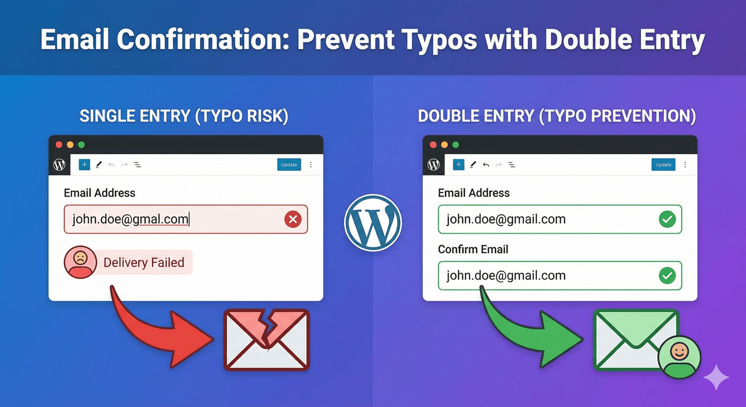 An email field with a confirmation field that must match on a WordPress form