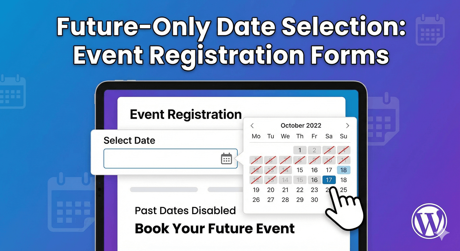 A date field restricted to future dates on an event booking form