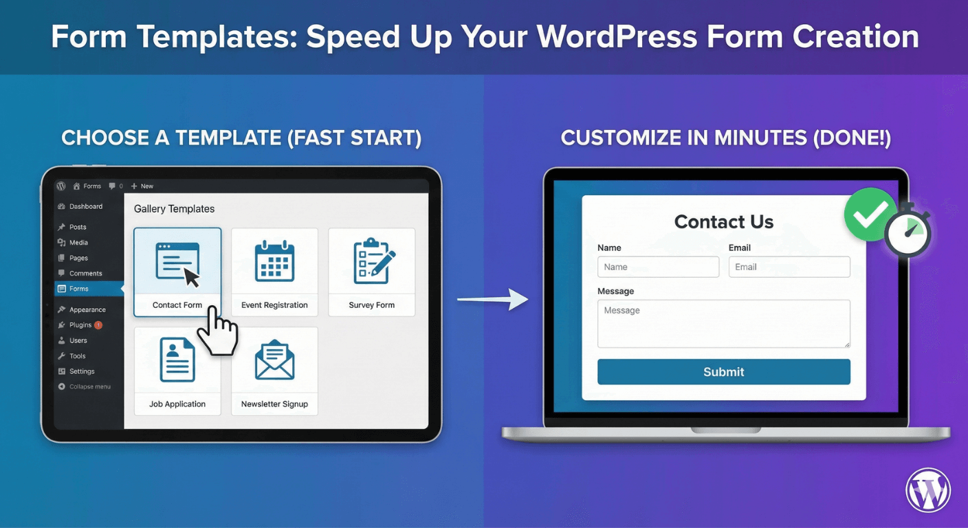 Choosing a starting template in the Auto Form Builder form creator