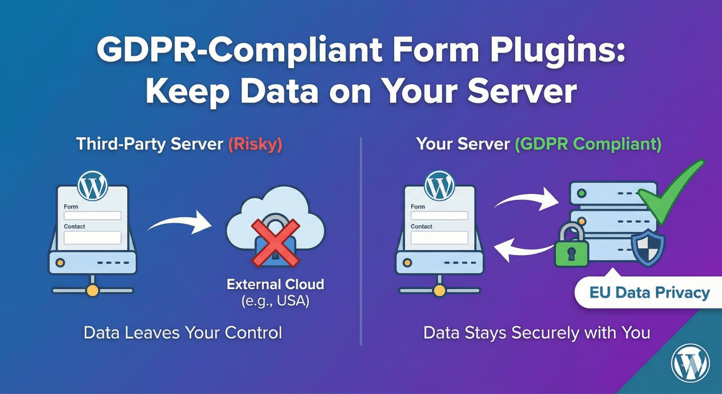 Form submission data stored securely on a self-hosted WordPress server