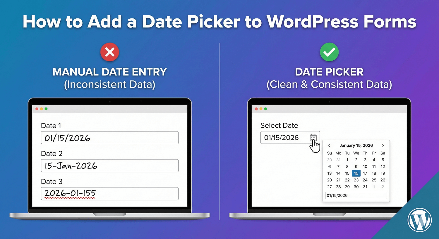A date picker calendar open on a WordPress form
