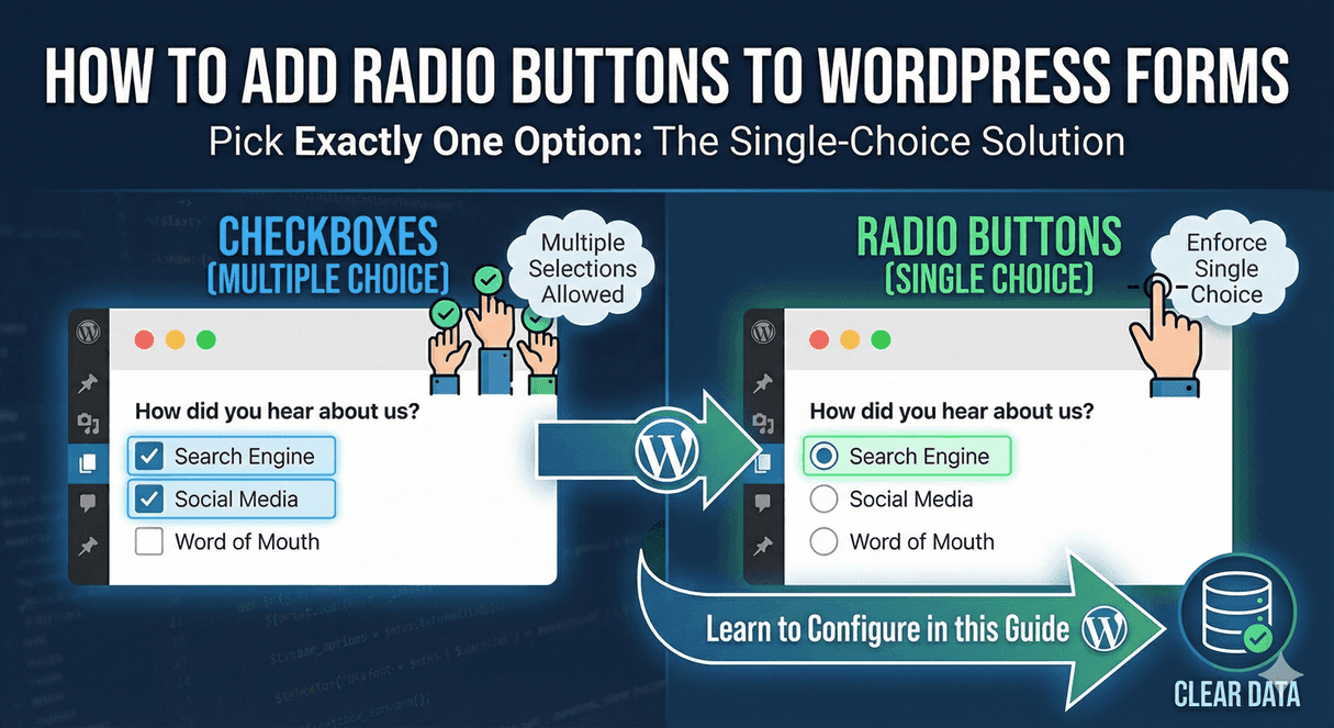 Radio buttons offering single-choice options on a WordPress form