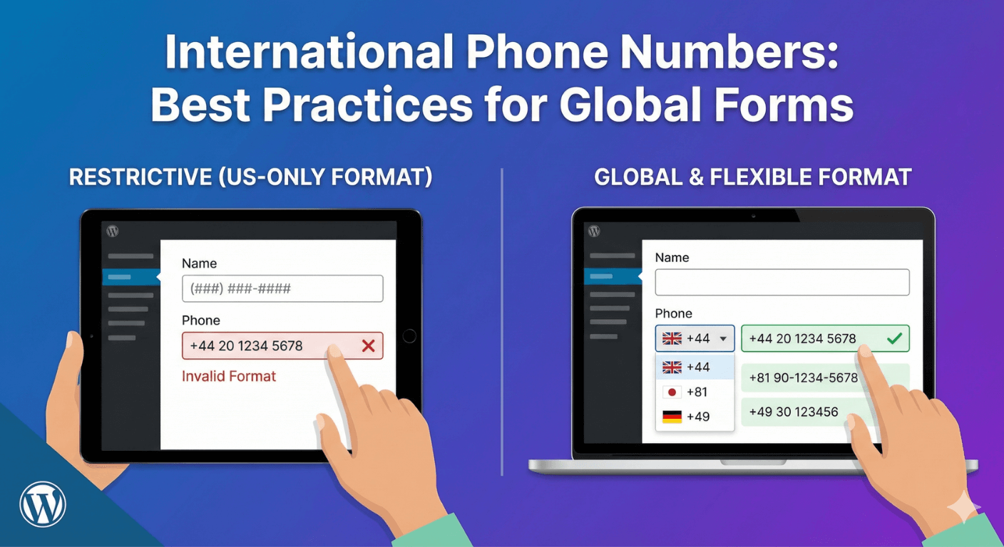 A phone number field on a WordPress form formatting a number as it is typed