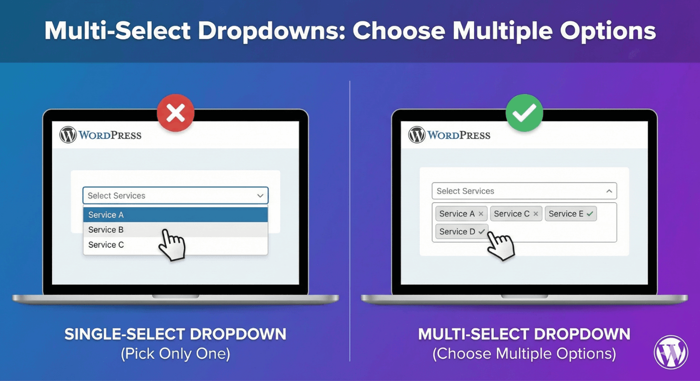 A multi-select dropdown with selected options shown as chips