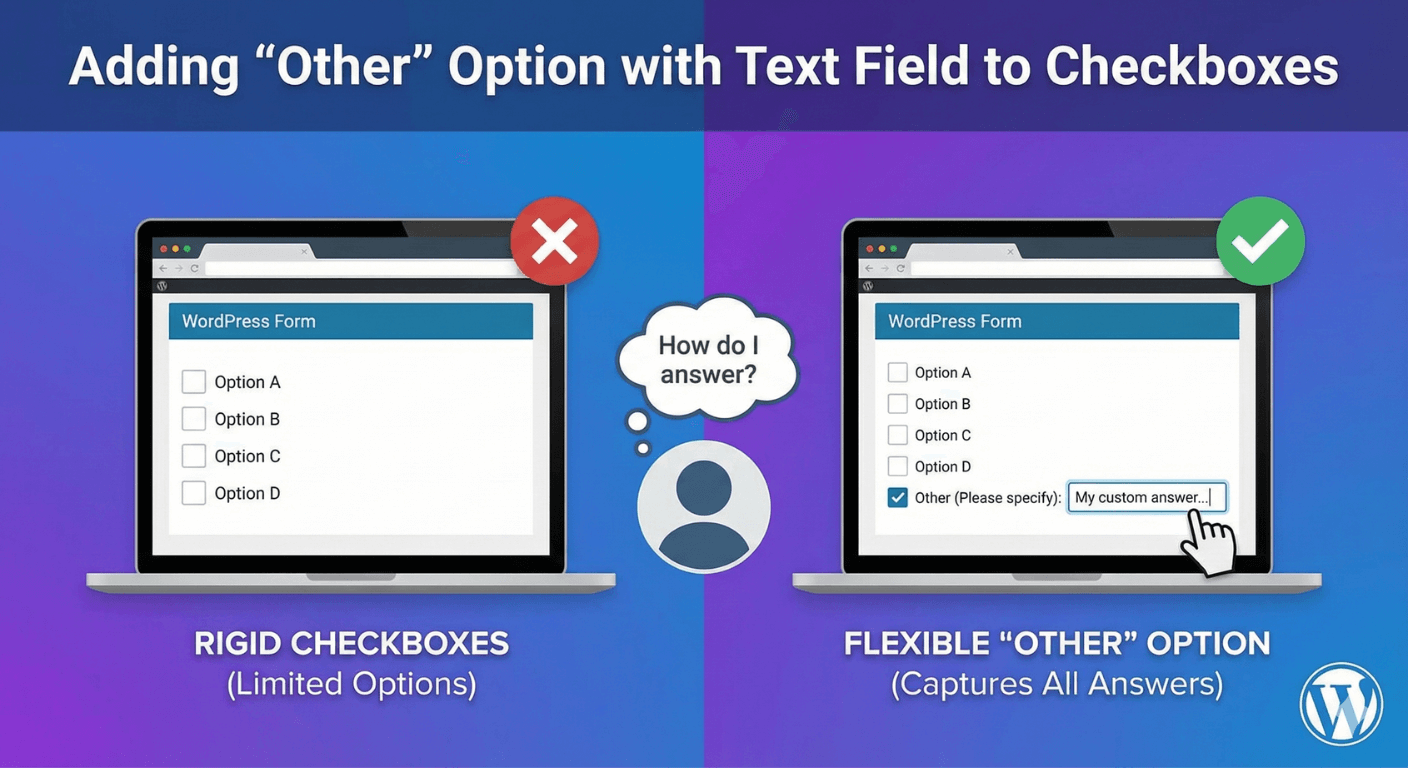 An 'Other' checkbox revealing a text field to specify on a WordPress form
