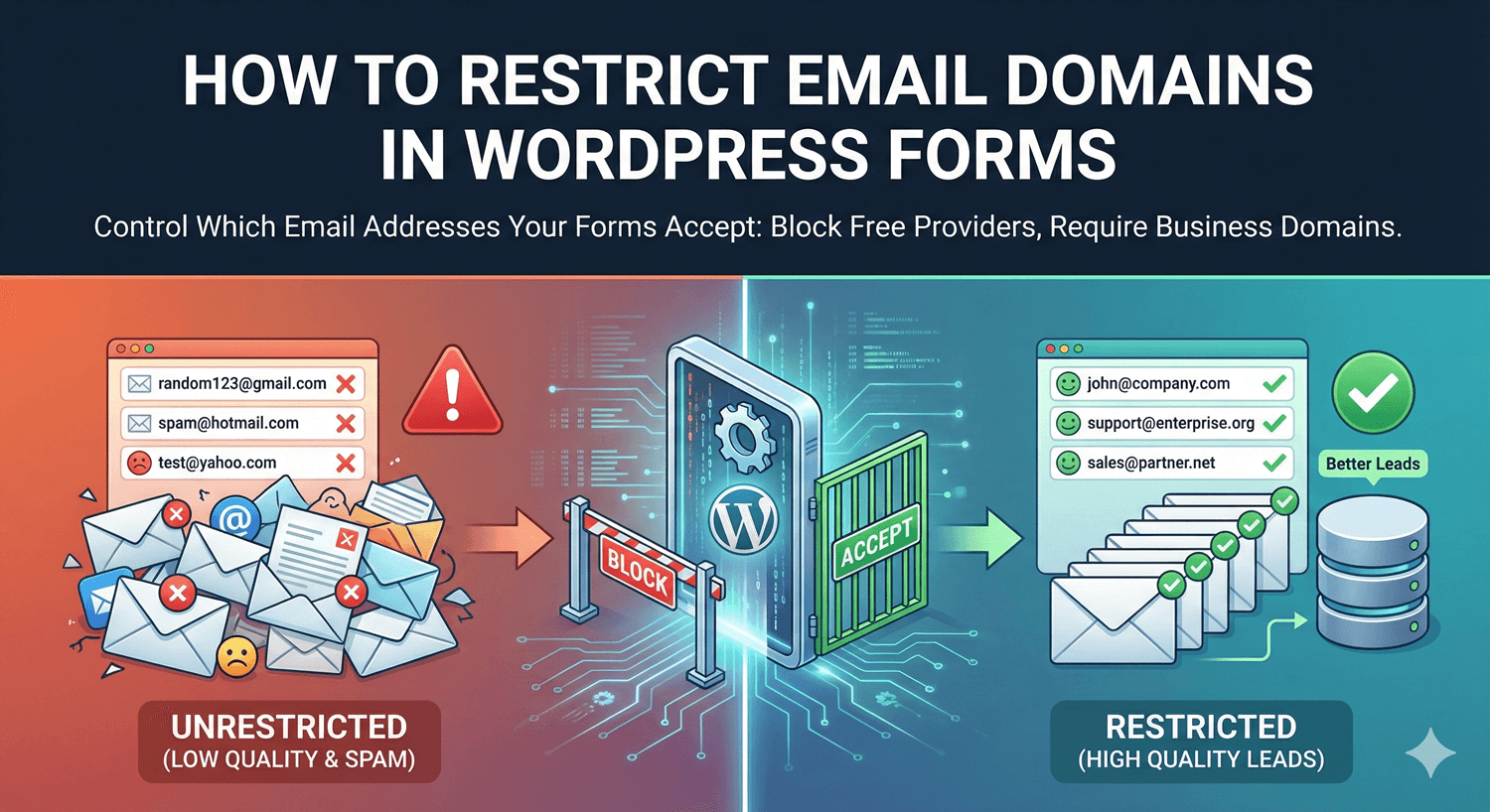 An email field restricted to specific allowed domains on a WordPress form