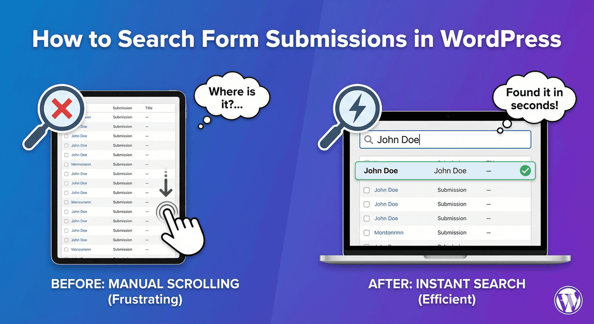 Searching and filtering form submissions in a WordPress dashboard